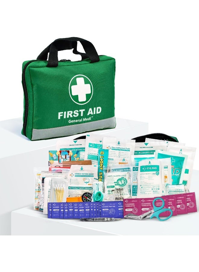 General Medi 210 Piece First Aid Kit- Emergency kit - Reflective Design - Includes Eyewash, Ice(Cold) Pack, Moleskin Pad and Emergency Blanket for Travel, Home, Office, Car, Workplace & Outdoor - Image 1